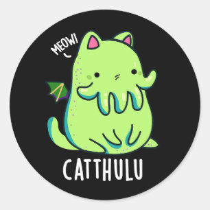 Sticker Rond Catthulu Funny Cthulhu Chat Puns Dark BG