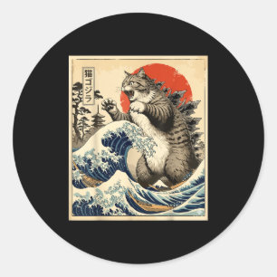Sticker Rond Catzilla Art Japonais Amateur de Chat Impression G