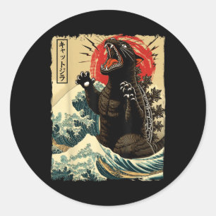 Sticker Rond Catzilla Cat Art Drôle Chat Japonais Pour Hommes F