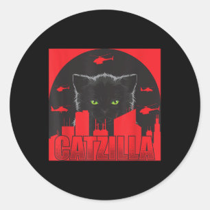 Sticker Rond Catzilla Chat Japonais Chat Drôle Catzilla
