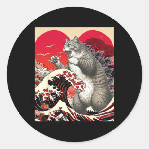 Sticker Rond Catzilla Chat Valentine Japonaise Art Drôle Chat C