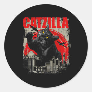 Sticker Rond Catzilla - Drôle Amoureux des chats Kitten Kitty S
