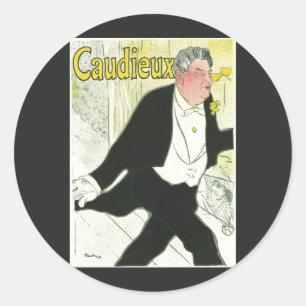 Sticker Rond Caudieux par Toulouse Lautrec, Art Nouveau Vintage
