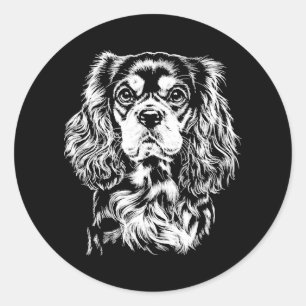 Sticker Rond Cavalier King Charles Portrait Minimaliste Vêtemen