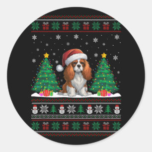 Sticker Rond Cavalier King Charles Spaniel Chien Xmas Lumières 