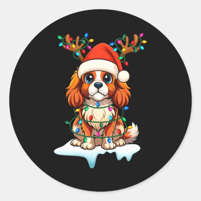 Sticker Rond Cavalier King Charles Spaniel Noël Renne P (Devant)