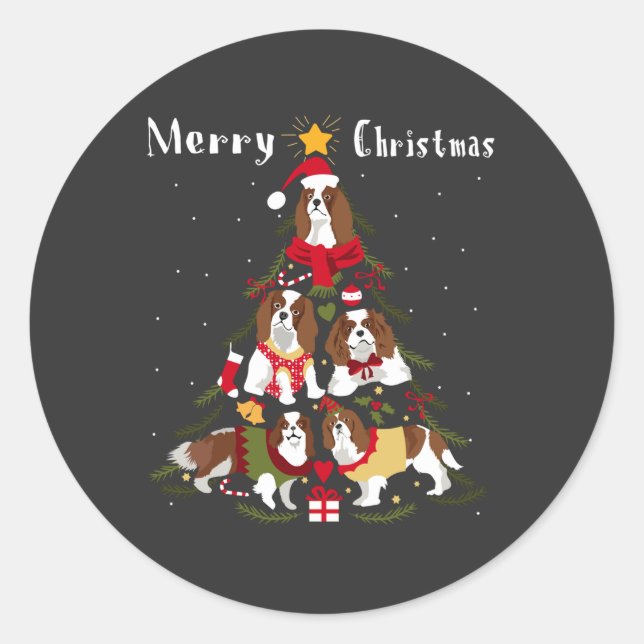 Sticker Rond Cavalier King Charles Spaniel Tree Xmas (Devant)