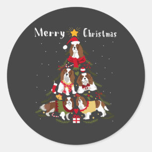Sticker Rond Cavalier King Charles Spaniel Tree Xmas