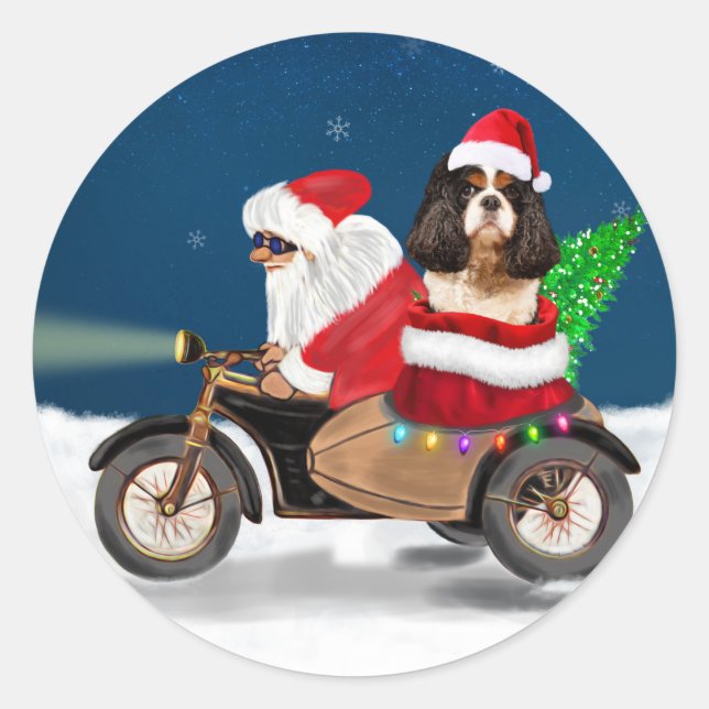 Sticker Rond Cavalier King Chien Noël Père Noël (Devant)