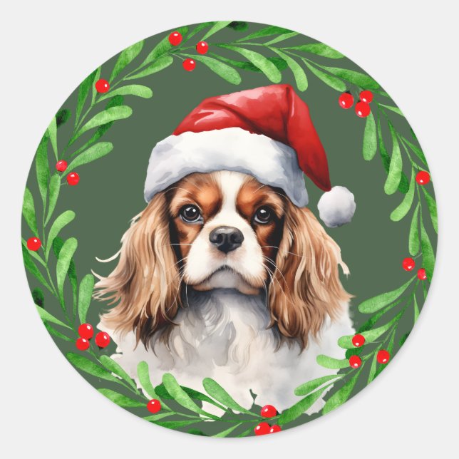 Sticker Rond Cavalier King Spaniel Christmas Chien Mailing (Devant)