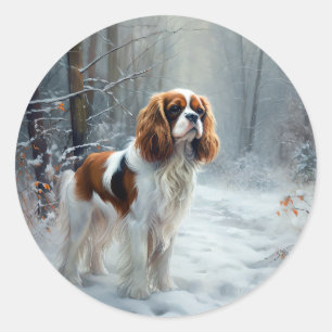 Sticker Rond Cavalier Roi Laissez Tomber la Neige Noël Brosse
