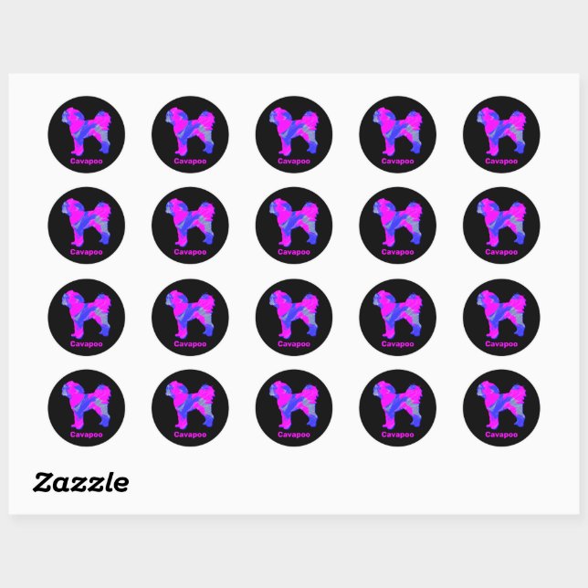 Sticker Rond Cavapoo Crazy Hot Pink et Blue (Feuille)