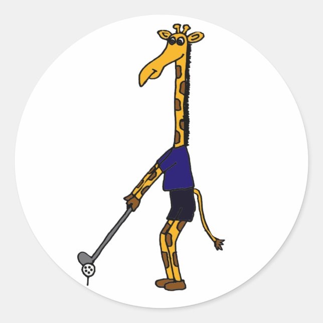 Sticker Rond CC-Giraffe Jouer Conception de Golf (Devant)