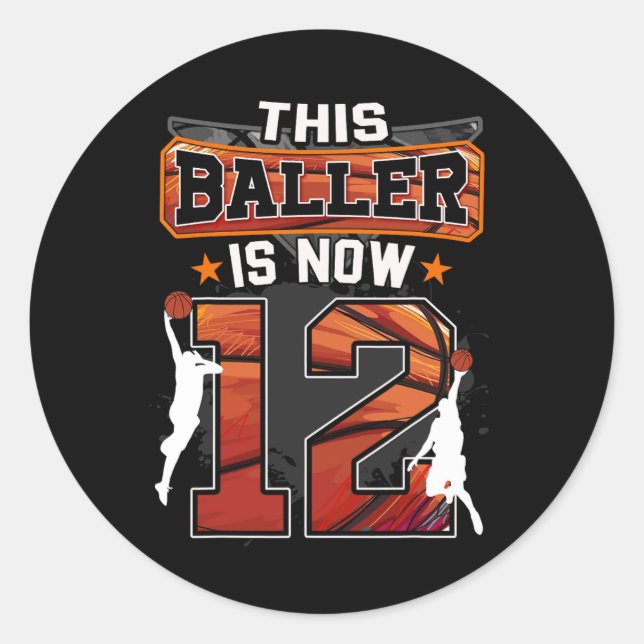 Sticker Rond Ce Baller est maintenant 12 Cool Basketball 12e an (Devant)
