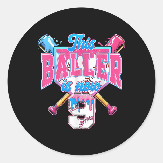 Sticker Rond Ce Baller est maintenant 9 Ice Cream Driam Basebal (Devant)
