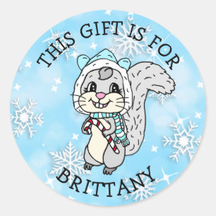 Sticker Rond Ce cadeau est pour... Écureuil de Noël