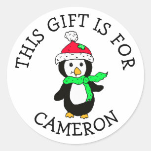 Sticker Rond Ce cadeau est pour le nom Tag mignon Penguin Noël