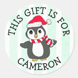 Sticker Rond Ce cadeau est pour le nom Tag Penguin Noël