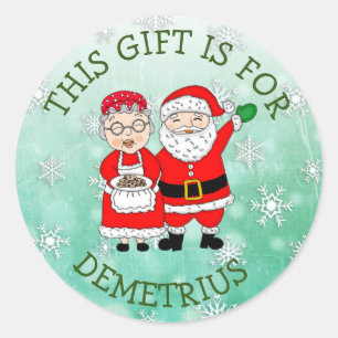 Sticker Rond Ce cadeau est pour, M. et Mme Claus