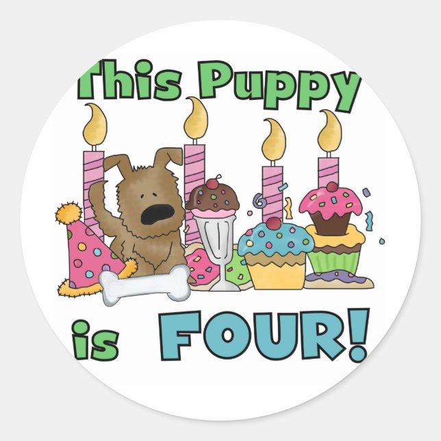 Sticker Rond Ce chiot est quatre t-shirts et cadeaux (Devant)