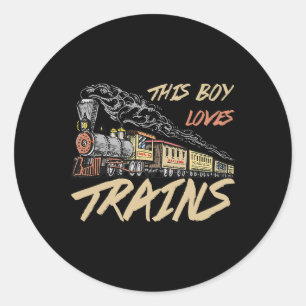 Sticker Rond Ce Garçon Aime Les Trains Drôle Les Cadeaux Amoure