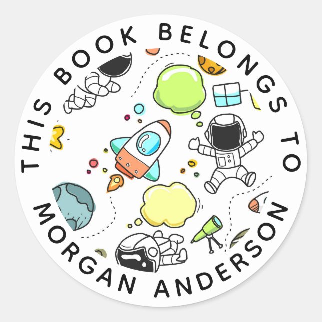 Sticker Rond Ce livre appartient à | Astronautes spatiaux (Devant)