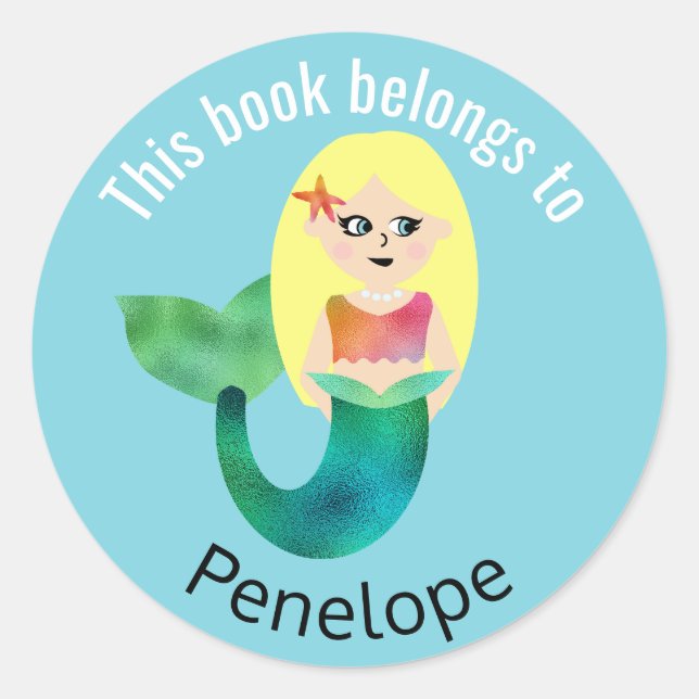 Sticker Rond Ce Livre Appartient À Blonde Faux Foil Mermaid (Devant)