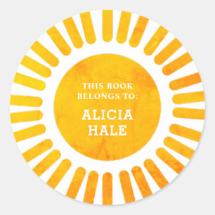 Sticker Rond Ce Livre Appartient À L'Aquarelle Soleil