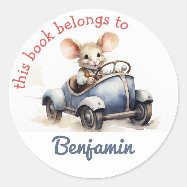 Sticker Rond Ce livre appartient à - Mouse mignonne dans une vo (Devant)