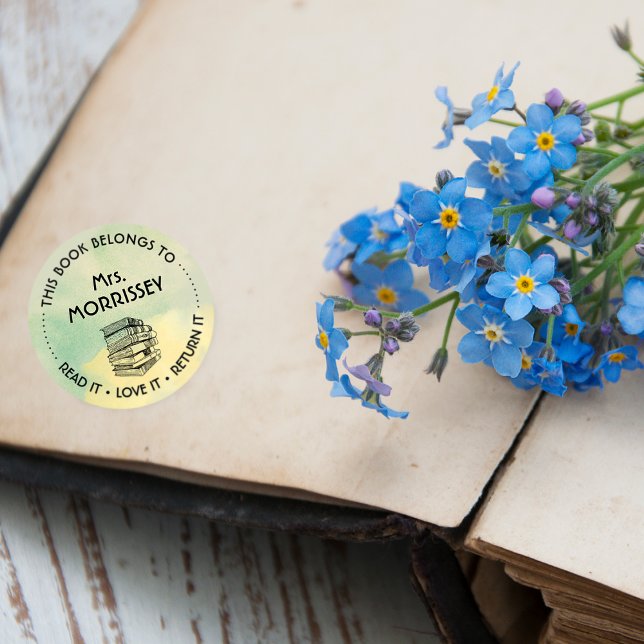 Sticker Rond Ce Livre Appartient À Personnalisé Jaune (Créateur téléchargé)