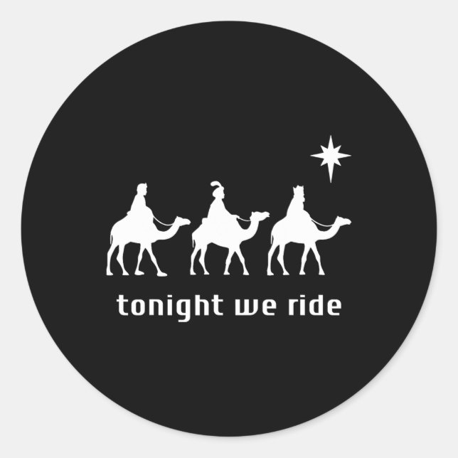 Sticker Rond Ce Soir, Nous Voyons Noël Hommes Avec Camel Ride C (Devant)