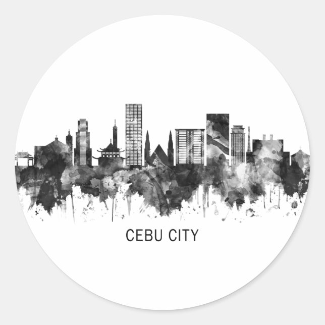 Sticker Rond Cebu City Philippines Skyline BW (Devant)