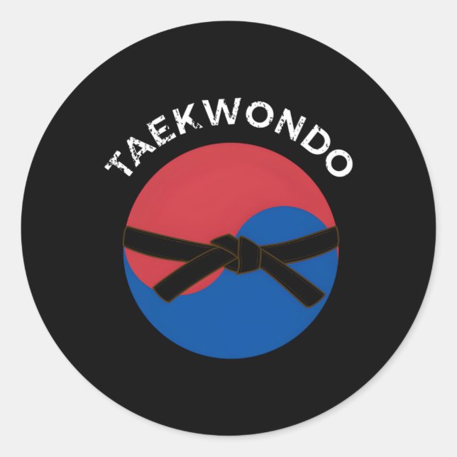 Sticker Rond Ceinture Noire Et Drapeau Coréen Mial Taekwondo (Devant)