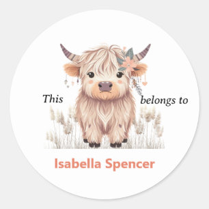 Sticker Rond Cela Appartient À Girly mignon vache Highland Mode