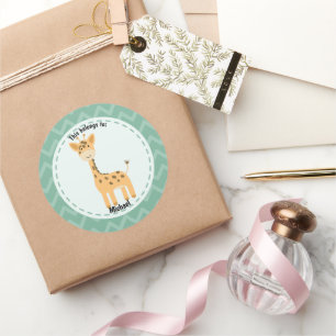 Sticker Rond Cela appartient à Retour à l'école Cute Giraffe No