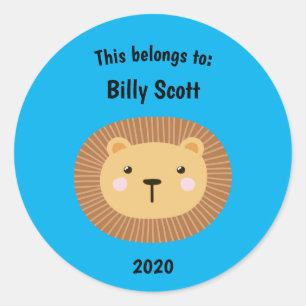 Sticker Rond Cela appartient à Retour à l'école Lion face bleu