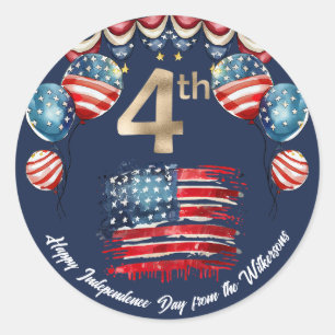 Sticker Rond Célébration de 4 juillet patriotique sur bleu mari