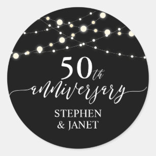 Sticker Rond Célébration de 50 ans de mariage noir et blanc