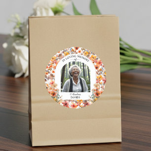 Sticker Rond Célébration De La Vie Photo Funérailles Floral Col