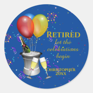 Sticker Rond Célébration de retraite bleu