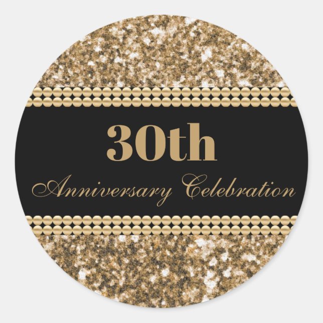 Sticker Rond Célébration du 30e anniversaire perles dorées pail (Devant)