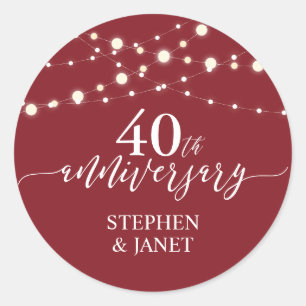 Sticker Rond Célébration du 40e anniversaire de mariage Rouge &