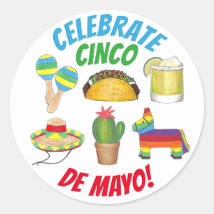 Sticker Rond Célébration du Cinco de Mayo Fiesta Taco Piñata Ca