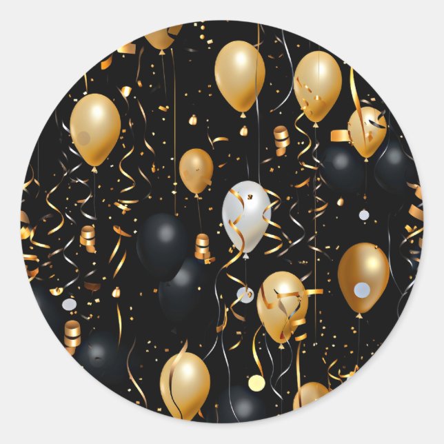 Sticker Rond Célébration Gold et Midnight Black Ballons (Devant)