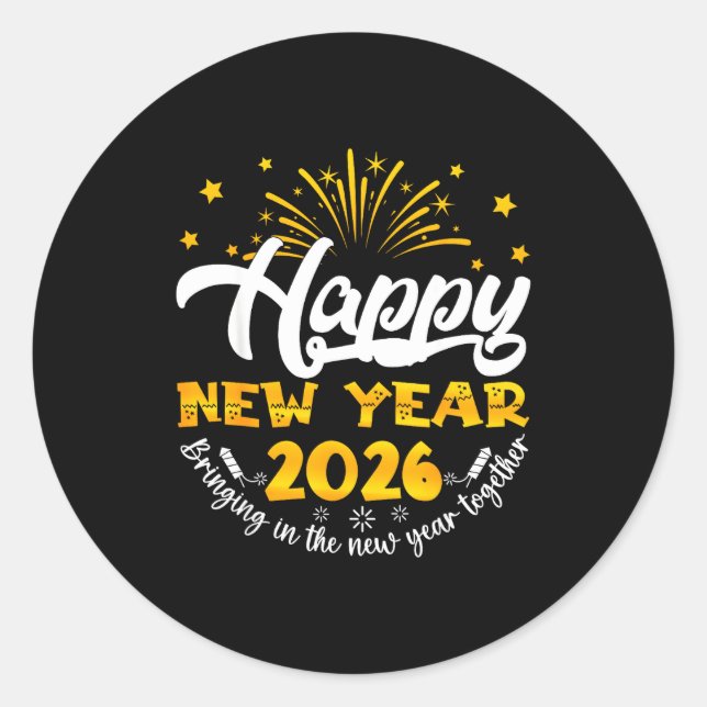 Sticker Rond Celebration Happy New Year 2026 Nye New Years Eve  (Devant)