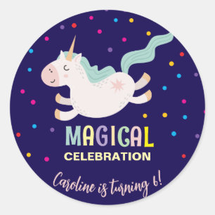 Sticker Rond Célébration magique Unicorne enfants anniversaire