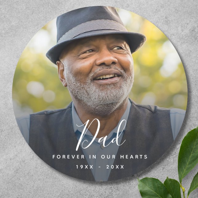 Sticker Rond Célébration moderne personnalisée de la vie funéra (Dad Photo Memorial Sticker Label)
