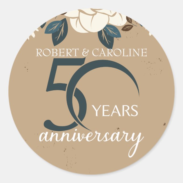 Sticker Rond Célébration personnalisée de fleurs pour les 50 an (Devant)