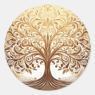 Sticker Rond Célébration Spirituelle Arbre de Vie Élégant en Or