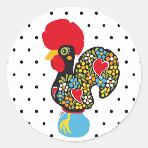 Sticker Rond Célèbre coq de Barcelos Nr 06 - Pois